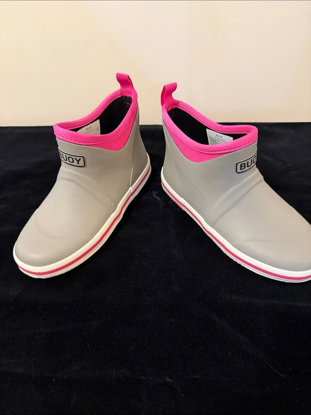 BUOY BOOTS Kids Gray and Pink Waterproof Slip-On Rain Shoes